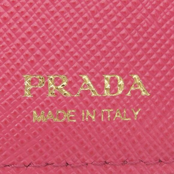 Prada Trifold Wallet Metal Logo Leather Pink Gold Hardware Compact Wallet - Picture 11 of 13